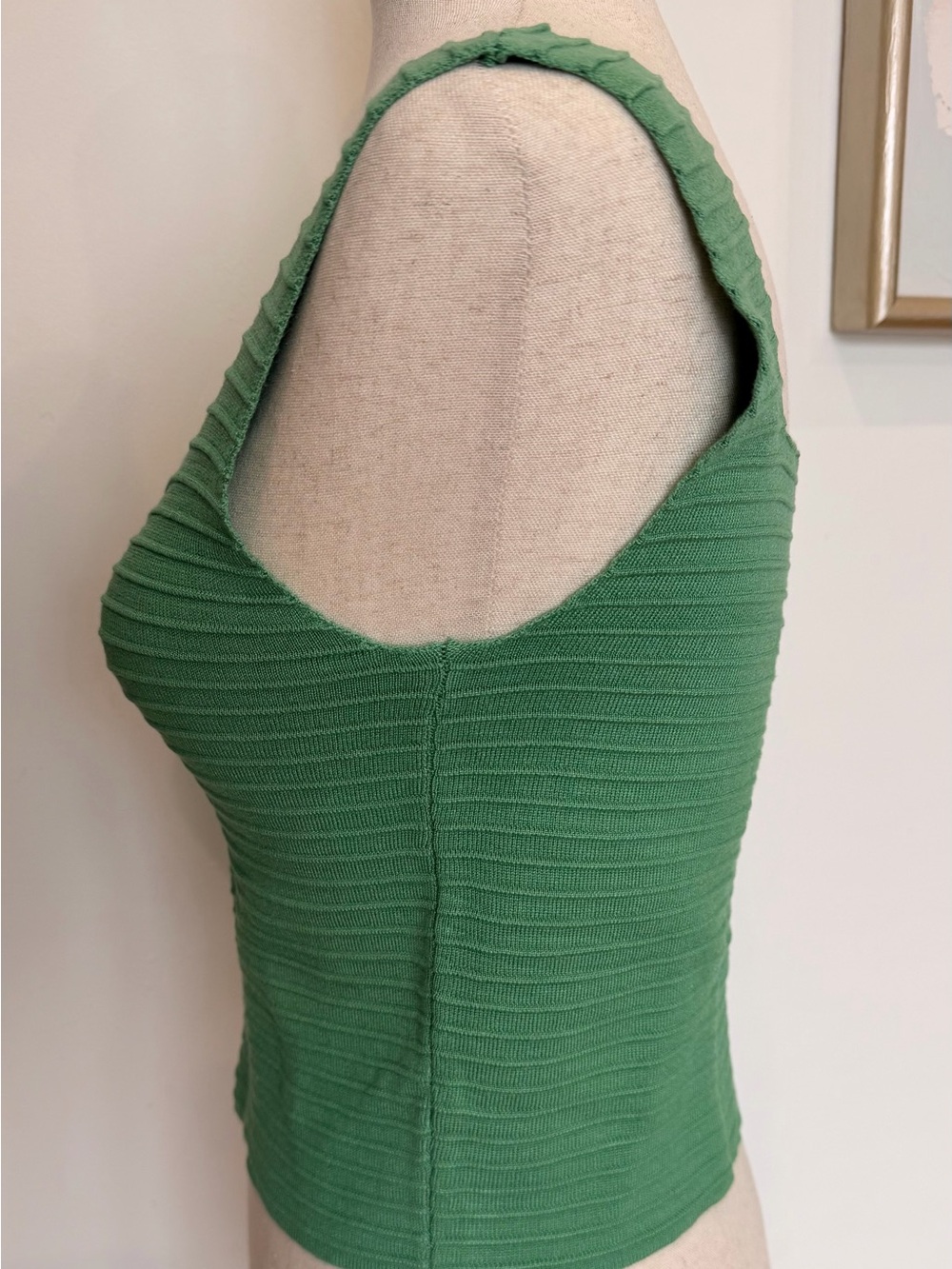 Green Ribbed Square-Neck Tank Top - M - Picture 2 of 5